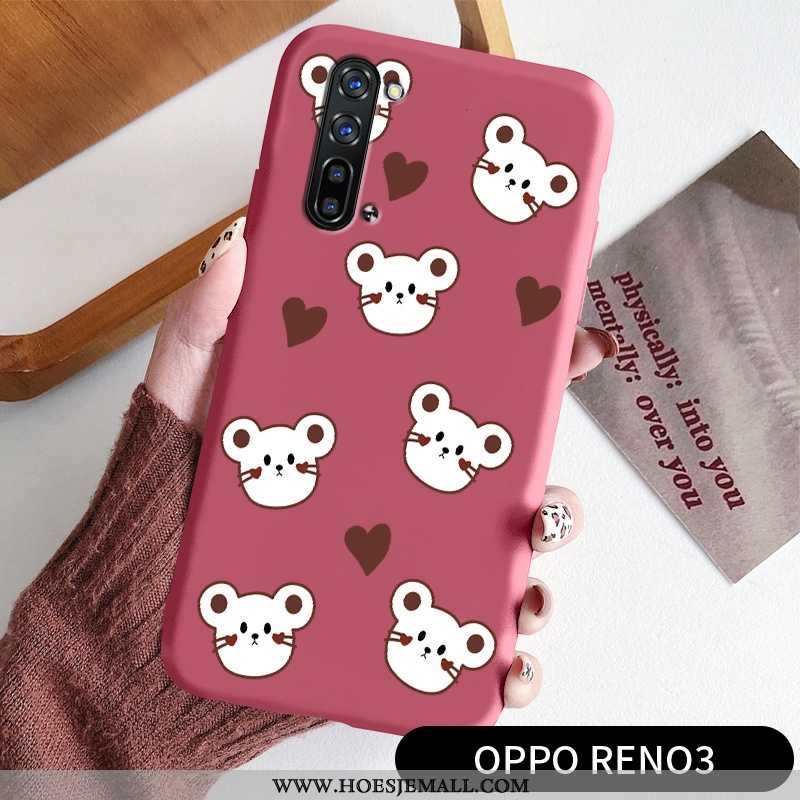 Hoes Oppo Reno 3 Bescherming Mode Rat Dun Anti-fall Mini Eenvoudige Rood