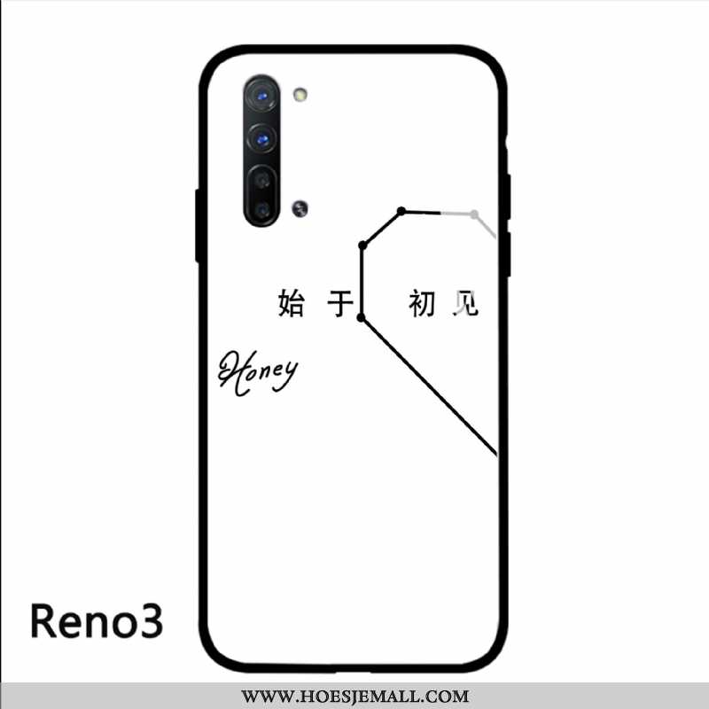 Hoes Oppo Reno 3 Bescherming Glas Mobiele Telefoon Eenvoudige Kunst Hoesje Trend Witte