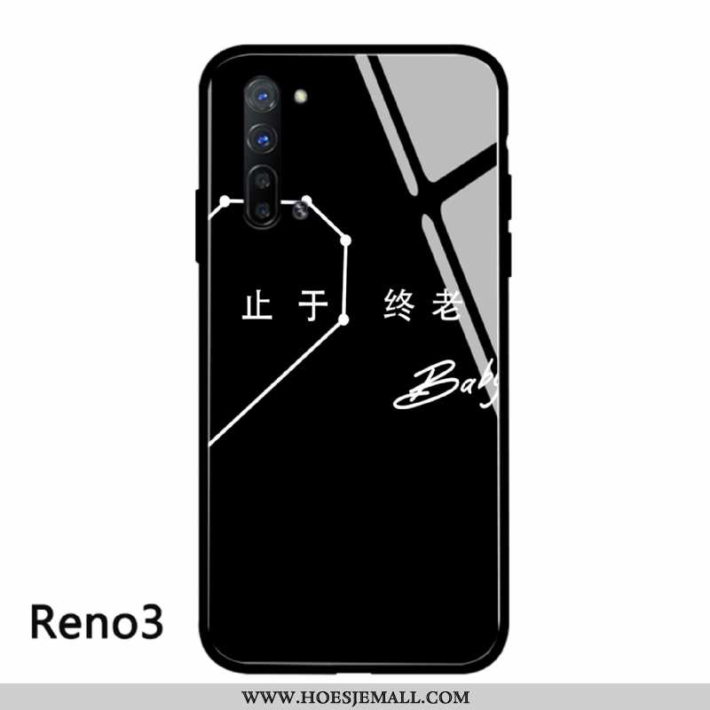 Hoes Oppo Reno 3 Bescherming Glas Mobiele Telefoon Eenvoudige Kunst Hoesje Trend Witte