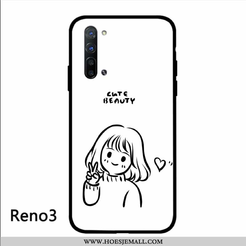 Hoesje Oppo Reno 3 Persoonlijk Scheppend Bescherming Glas Mobiele Telefoon Kunst Eenvoudige Witte