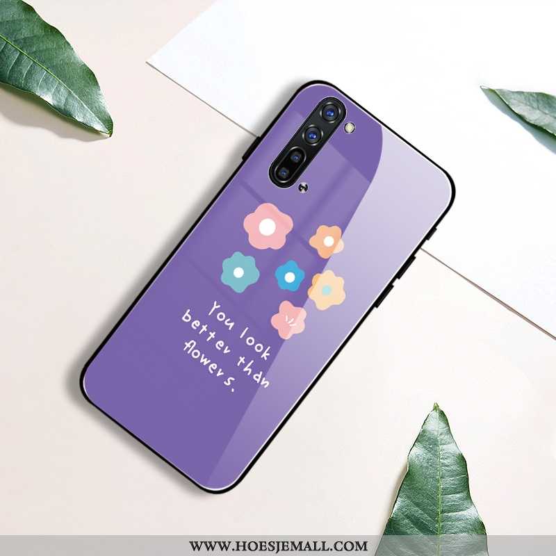 Hoesje Oppo Reno 3 Persoonlijk Scheppend Wind Bloemen Hoes Eenvoudige Mobiele Telefoon Purper