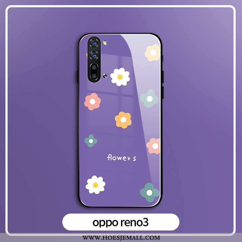 Hoesje Oppo Reno 3 Persoonlijk Scheppend Wind Bloemen Hoes Eenvoudige Mobiele Telefoon Purper