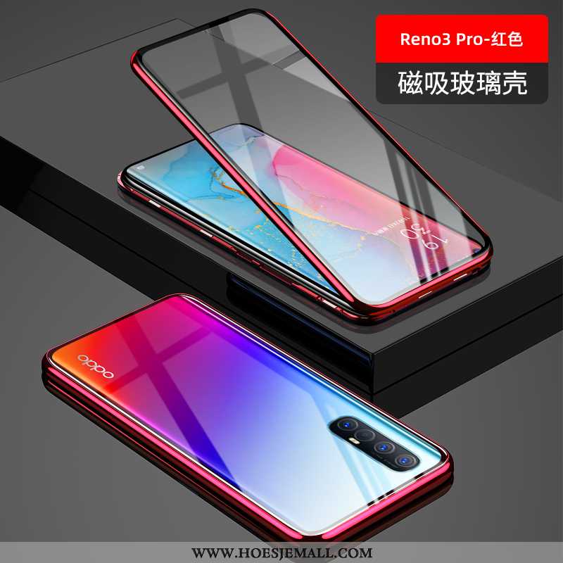 Hoesje Oppo Reno 3 Pro Glas Doorzichtig Mobiele Telefoon All Inclusive Anti-fall Bescherming Rood