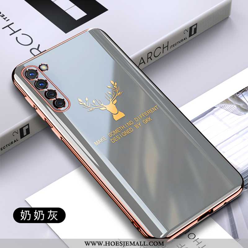 Hoes Oppo Reno 3 Pro Trend Super Anti-fall Plating Pu Mode Siliconen Grijs