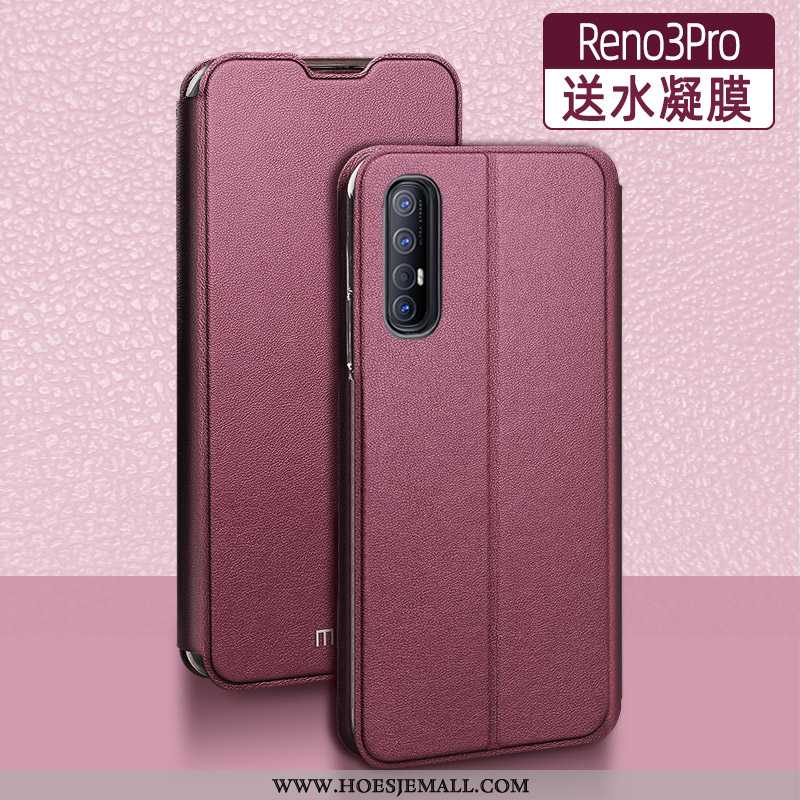 Hoes Oppo Reno 3 Pro Bescherming Leren Hoesje Anti-fall All Inclusive Siliconen Mobiele Telefoon Zwa