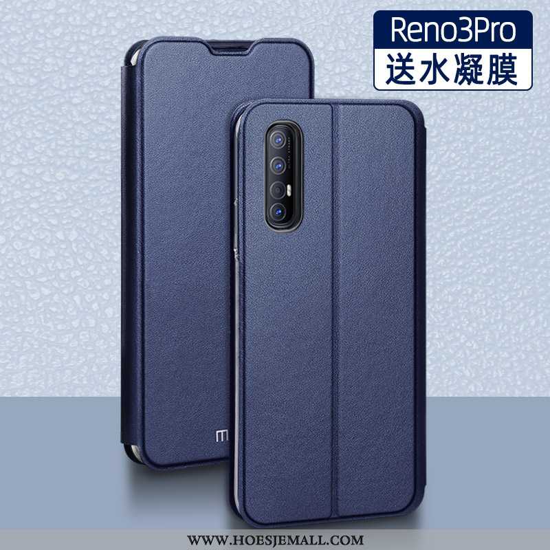 Hoes Oppo Reno 3 Pro Bescherming Leren Hoesje Anti-fall All Inclusive Siliconen Mobiele Telefoon Zwa