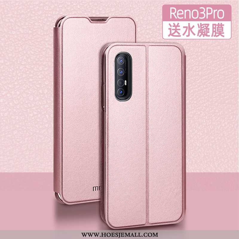 Hoes Oppo Reno 3 Pro Bescherming Leren Hoesje Anti-fall All Inclusive Siliconen Mobiele Telefoon Zwa