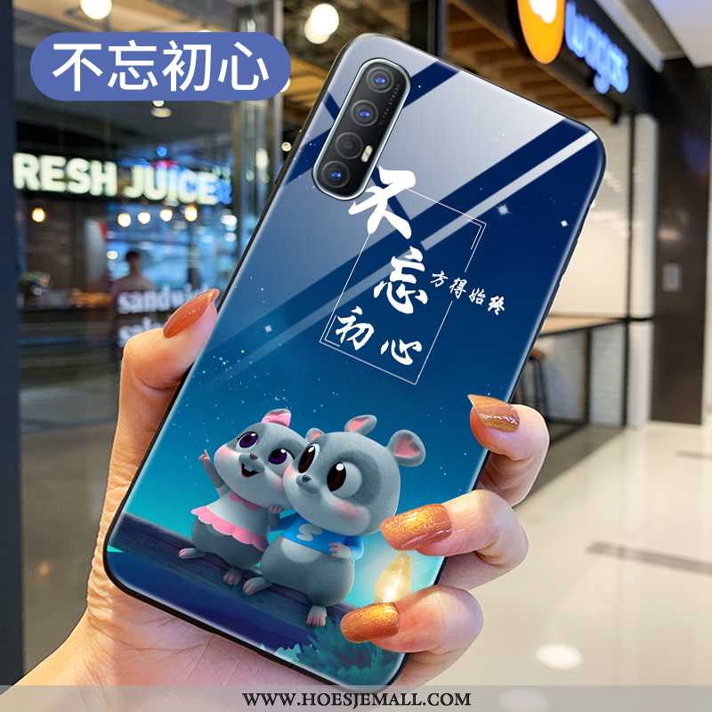 Hoes Oppo Reno 3 Pro Bescherming Glas Rat Anti-fall Blauw Mobiele Telefoon Blauwe