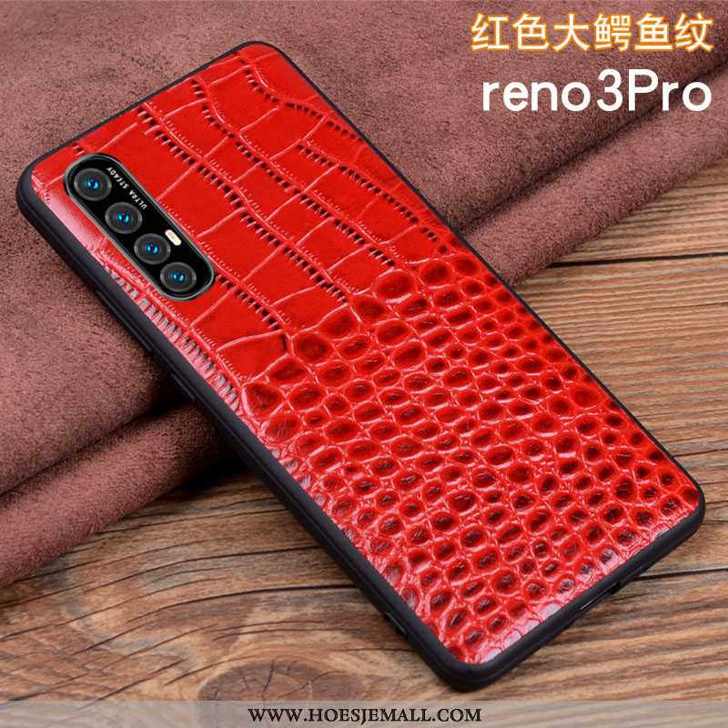 Hoesje Oppo Reno 3 Pro Echt Leer Dun Bescherming Bedrijf Net Red Mobiele Telefoon Anti-fall Blauwe