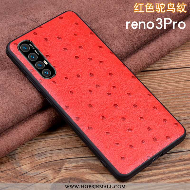 Hoesje Oppo Reno 3 Pro Echt Leer Dun Bescherming Bedrijf Net Red Mobiele Telefoon Anti-fall Blauwe