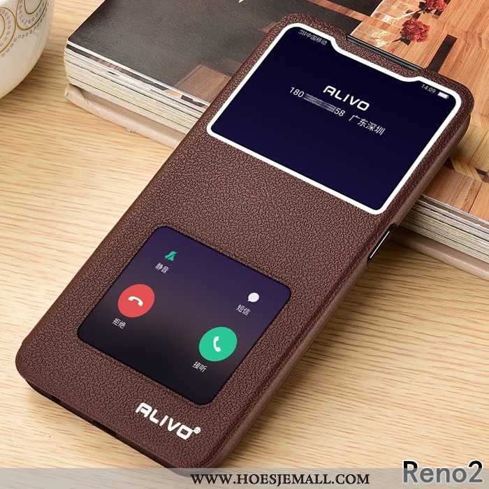 Hoes Oppo Reno2 Bescherming Leren Hoesje Mobiele Telefoon Siliconen All Inclusive Bruin Bruine