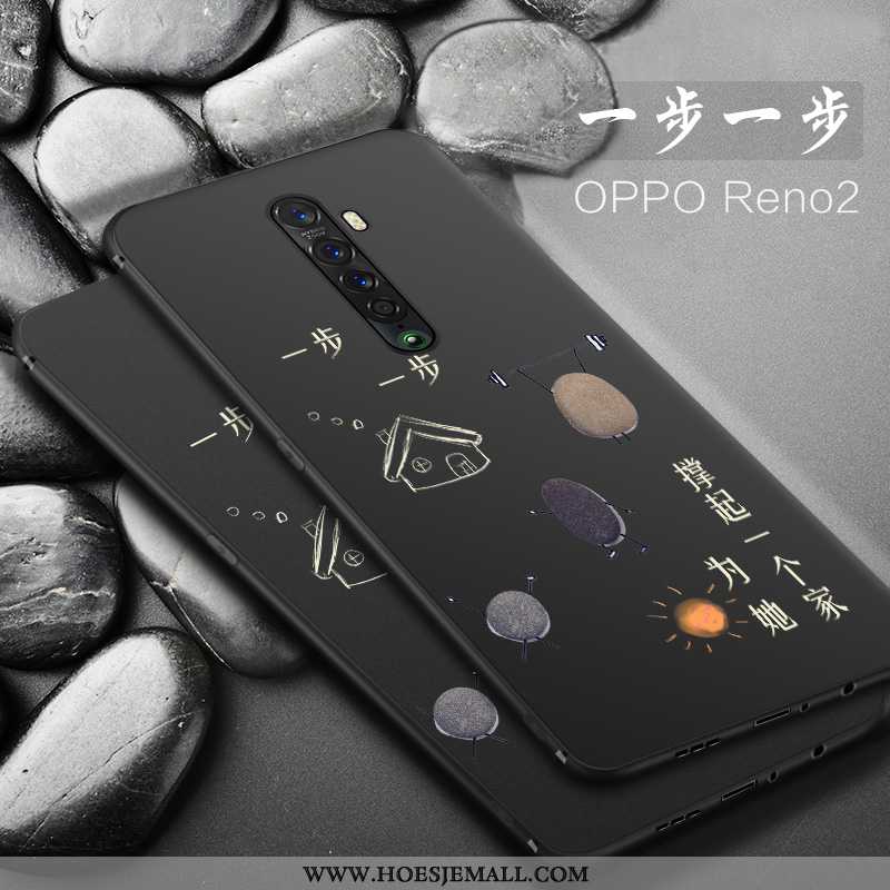 Hoes Oppo Reno2 Dun Zacht Siliconen Anti-fall Bescherming Hoesje Schrobben Zwarte