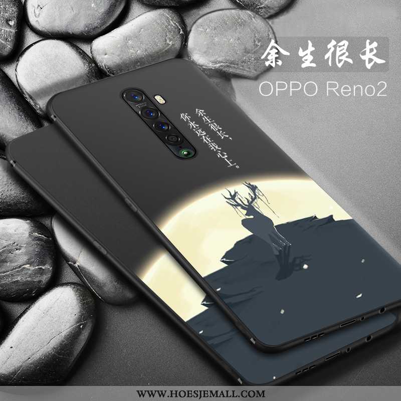 Hoes Oppo Reno2 Dun Zacht Siliconen Anti-fall Bescherming Hoesje Schrobben Zwarte