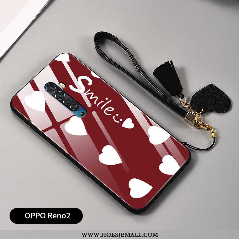 Hoes Oppo Reno2 Glas Hanger Anti-fall Scheppend Rood Persoonlijk Hoesje Witte