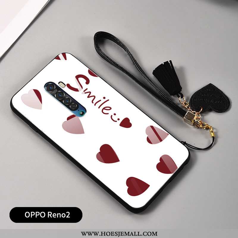 Hoes Oppo Reno2 Glas Hanger Anti-fall Scheppend Rood Persoonlijk Hoesje Witte