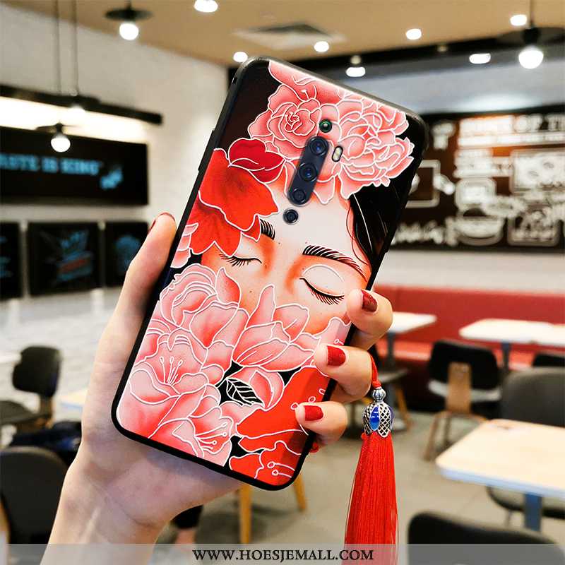 Hoesje Oppo Reno2 Z Reliëf Trend Rood Bescherming Siliconen All Inclusive