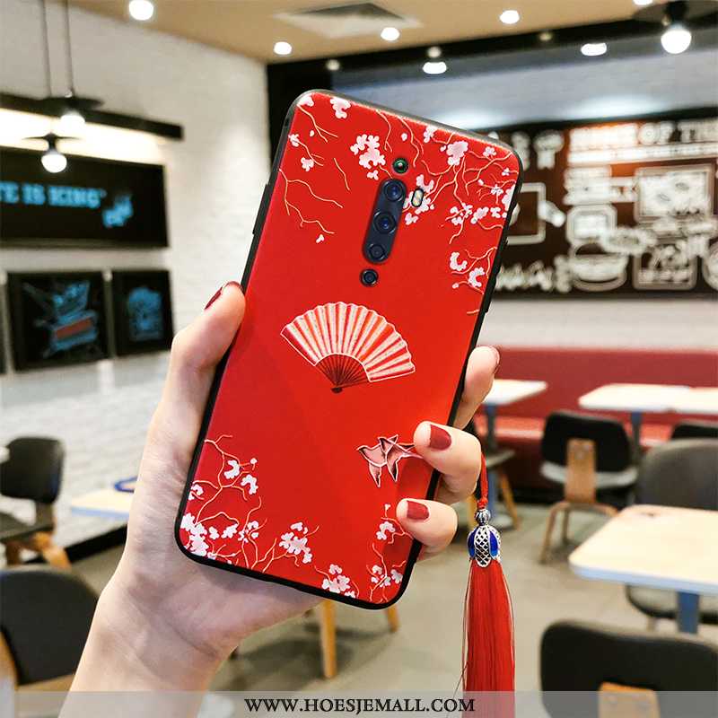 Hoesje Oppo Reno2 Z Reliëf Trend Rood Bescherming Siliconen All Inclusive