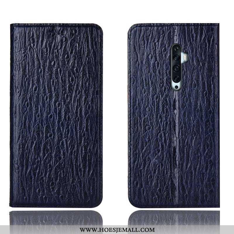 Hoesje Oppo Reno2 Z Echt Leer Bescherming Hoes Mobiele Telefoon All Inclusive Vogel Donkerblauw Donk