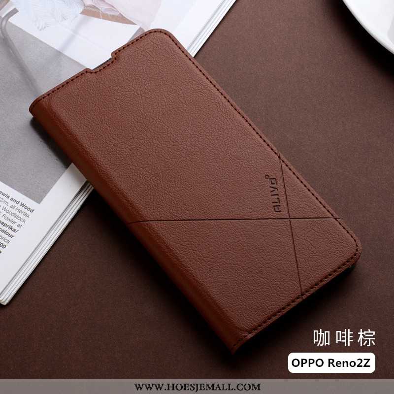 Hoesje Oppo Reno2 Z Bescherming Leren Siliconen Anti-fall All Inclusive Clamshell Blauwe