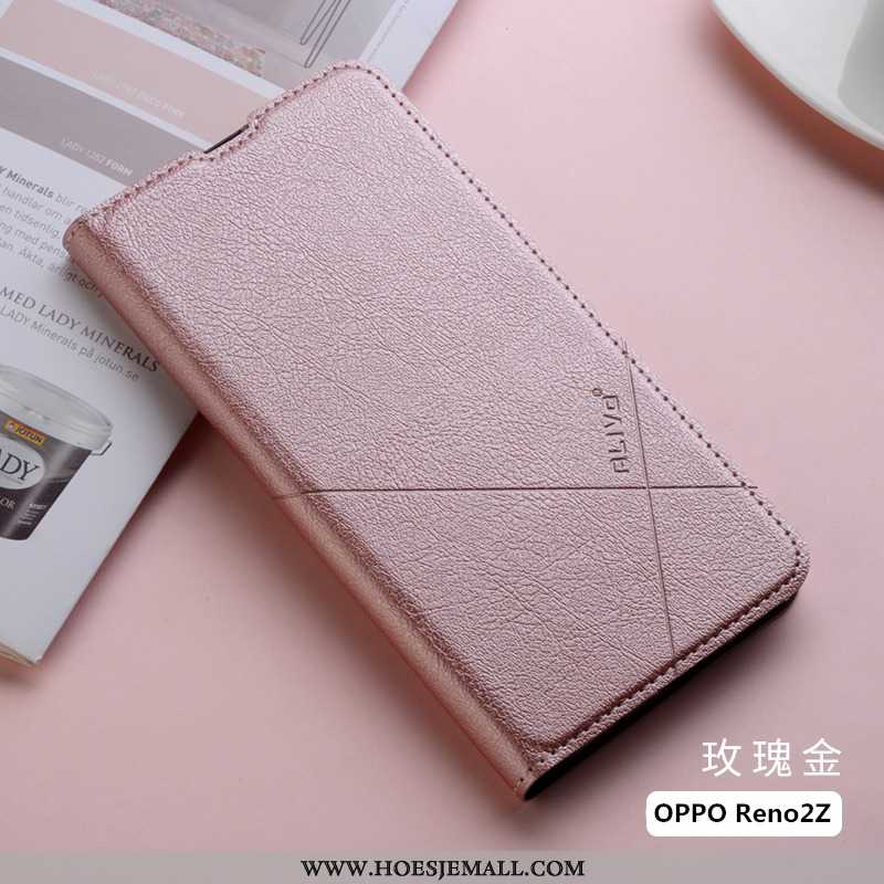 Hoesje Oppo Reno2 Z Bescherming Leren Siliconen Anti-fall All Inclusive Clamshell Blauwe