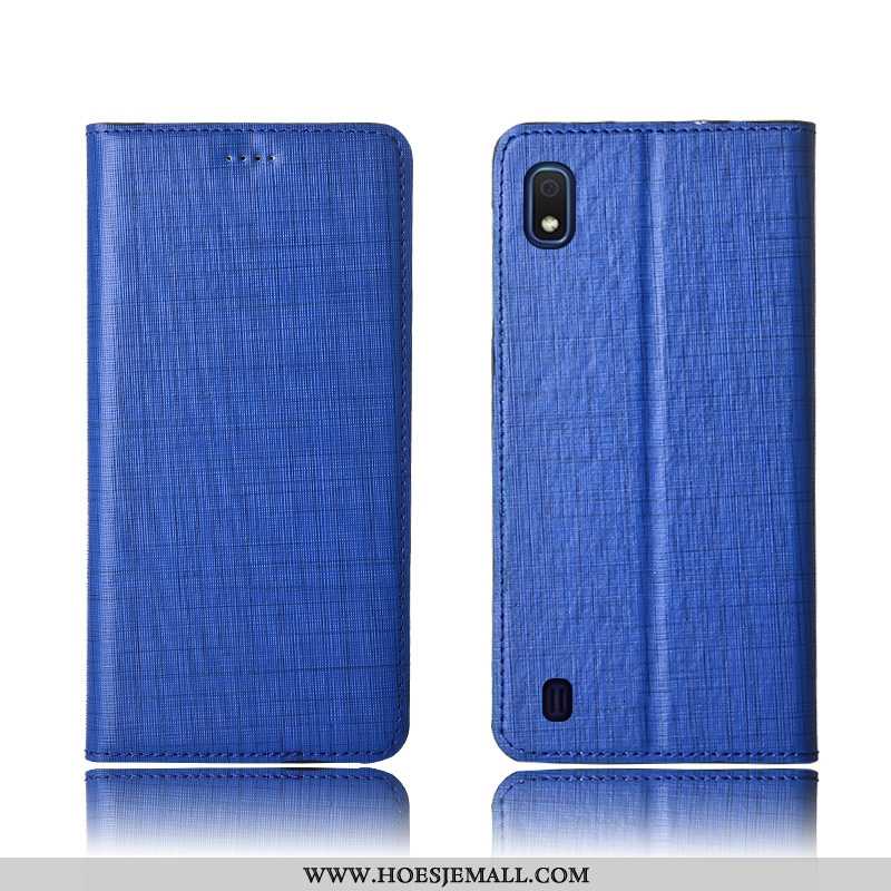 Hoesje Samsung Galaxy A10 Bescherming Leren Echt Leer Clamshell Blauw Zacht Blauwe