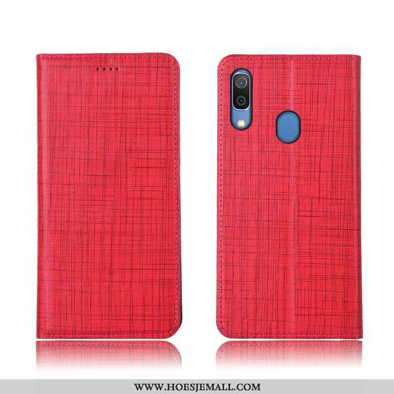 Hoes Samsung Galaxy A20e Bescherming Echt Leer Rood Ster Clamshell Mobiele Telefoon