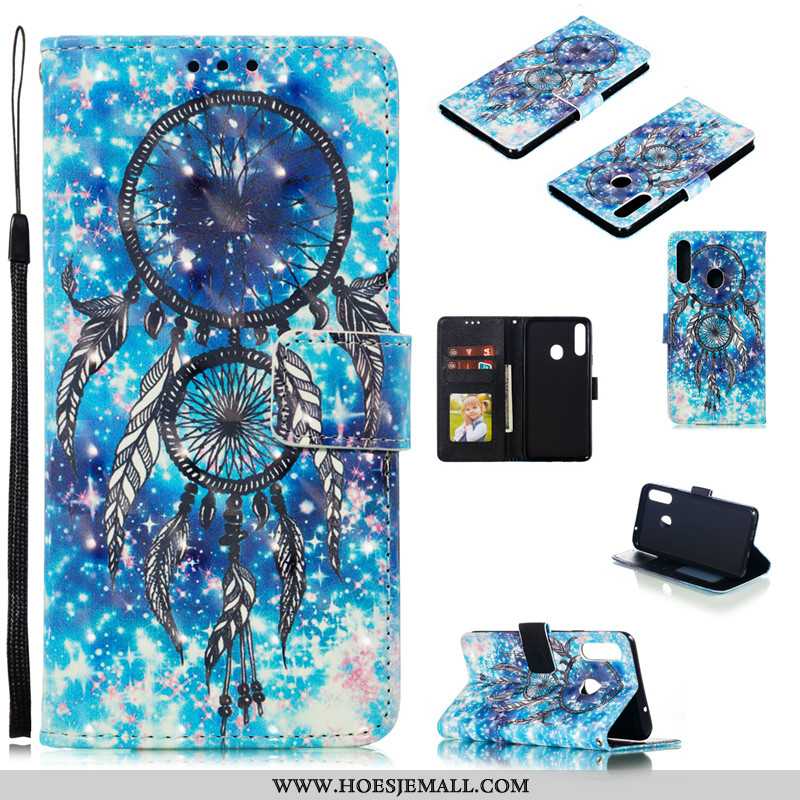 Hoes Samsung Galaxy A20s Spotprent Mooie Blauw Leren Hoesje Mobiele Telefoon Bescherming Blauwe