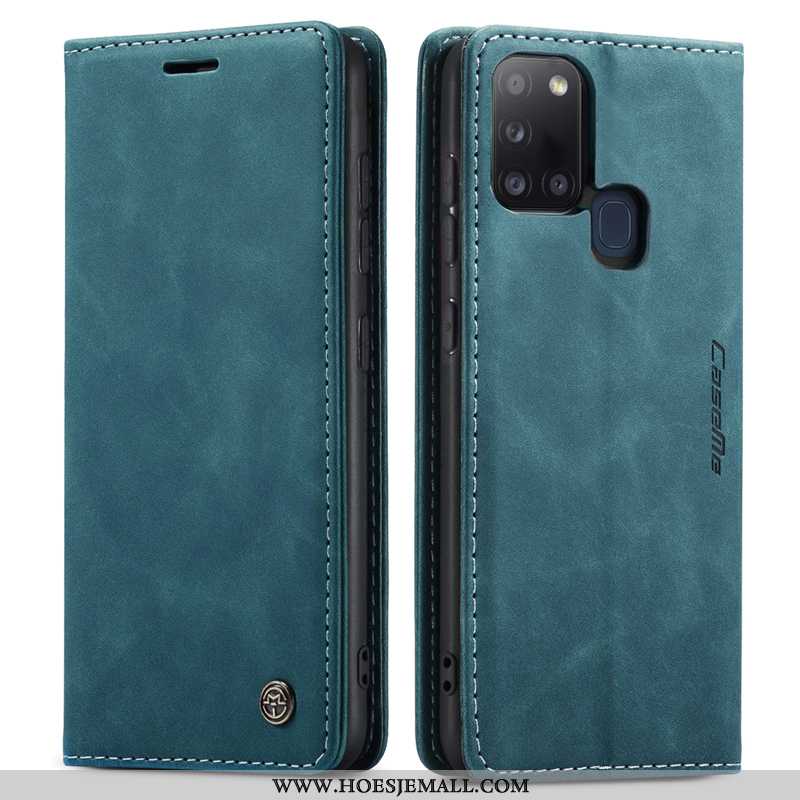 Hoes Samsung Galaxy A21s Siliconen Bescherming Leren Hoesje Anti-fall Blauw Folio Mobiele Telefoon B