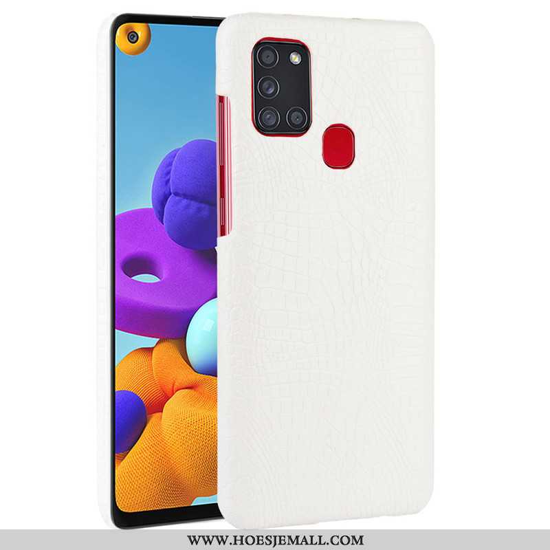 Hoesje Samsung Galaxy A21s Leer Patroon Achterklep Bescherming Hoes Zwart Zwarte