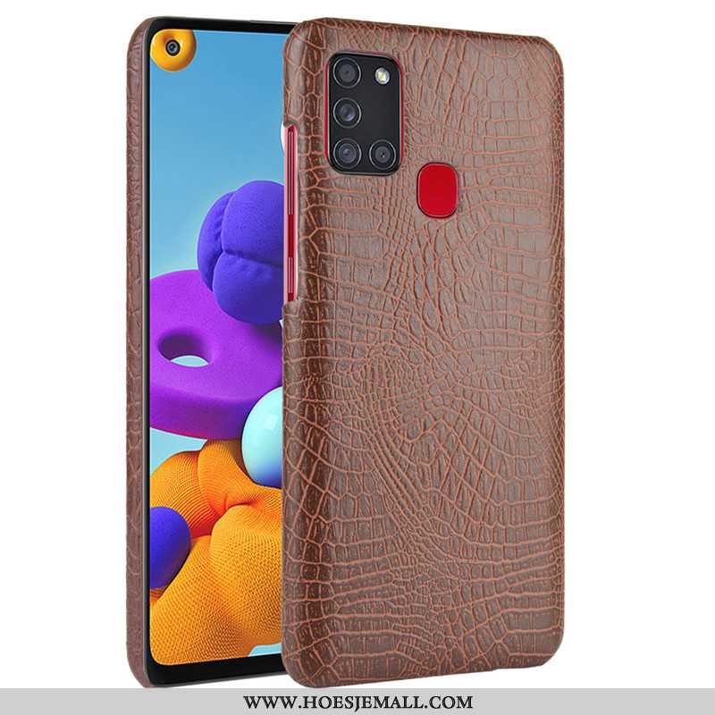 Hoesje Samsung Galaxy A21s Leer Patroon Achterklep Bescherming Hoes Zwart Zwarte