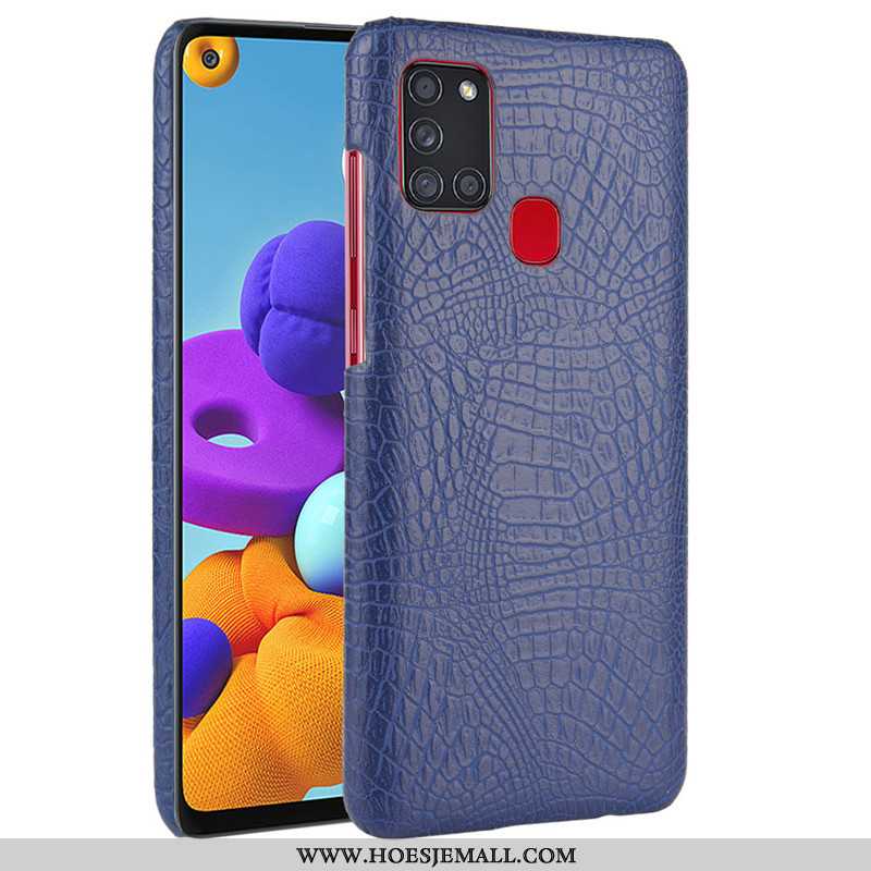 Hoesje Samsung Galaxy A21s Leer Patroon Achterklep Bescherming Hoes Zwart Zwarte