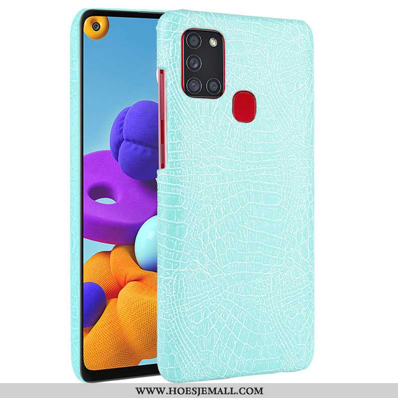 Hoesje Samsung Galaxy A21s Leer Patroon Achterklep Bescherming Hoes Zwart Zwarte