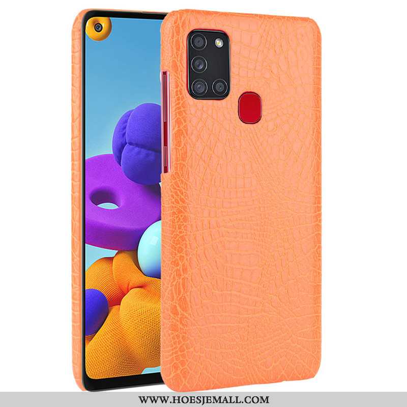 Hoesje Samsung Galaxy A21s Leer Patroon Achterklep Bescherming Hoes Zwart Zwarte