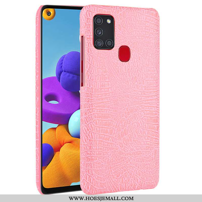 Hoesje Samsung Galaxy A21s Leer Patroon Achterklep Bescherming Hoes Zwart Zwarte