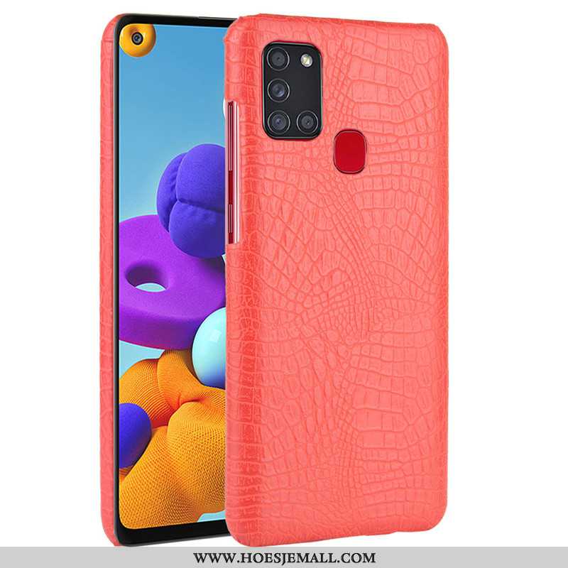 Hoesje Samsung Galaxy A21s Leer Patroon Achterklep Bescherming Hoes Zwart Zwarte