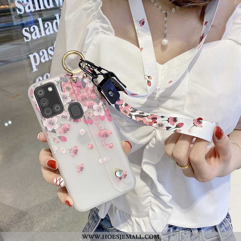 Hoes Samsung Galaxy A21s Siliconen Doorzichtig Lovers Scheppend Spotprent Mobiele Telefoon Roze