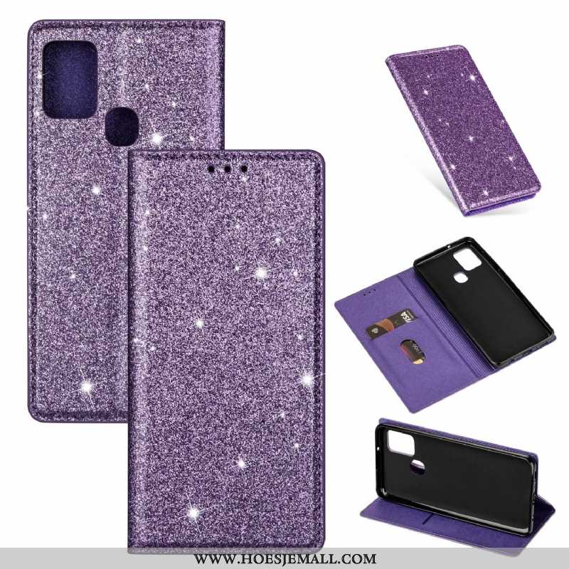 Hoesje Samsung Galaxy A21s Leren Ster Roze Klittenband Clamshell Mobiele Telefoon