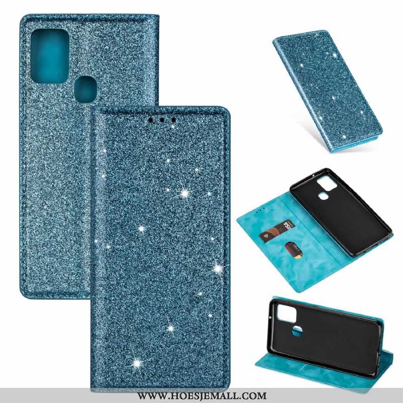 Hoesje Samsung Galaxy A21s Leren Ster Roze Klittenband Clamshell Mobiele Telefoon