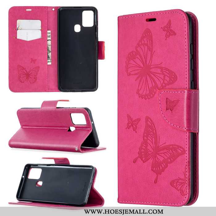 Hoes Samsung Galaxy A21s Leren Hoesje Vlinder Clamshell Ster All Inclusive Purper Anti-fall