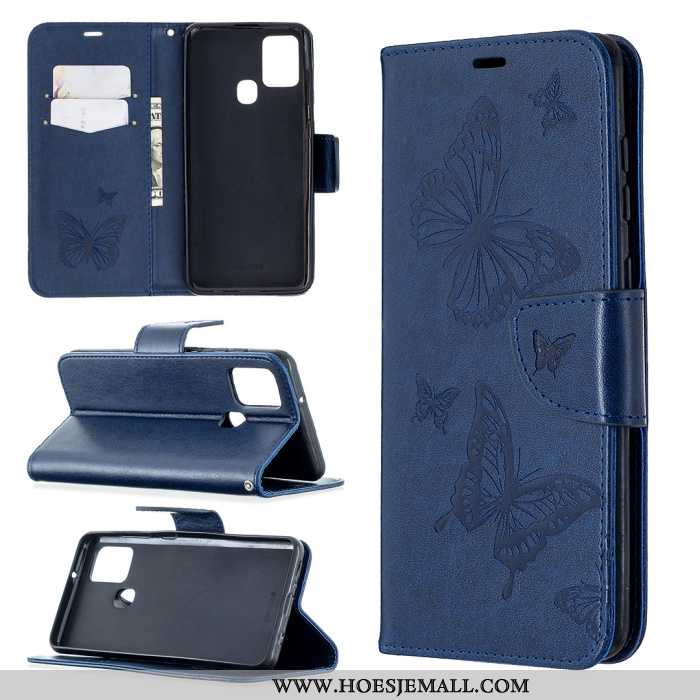 Hoes Samsung Galaxy A21s Leren Hoesje Vlinder Clamshell Ster All Inclusive Purper Anti-fall