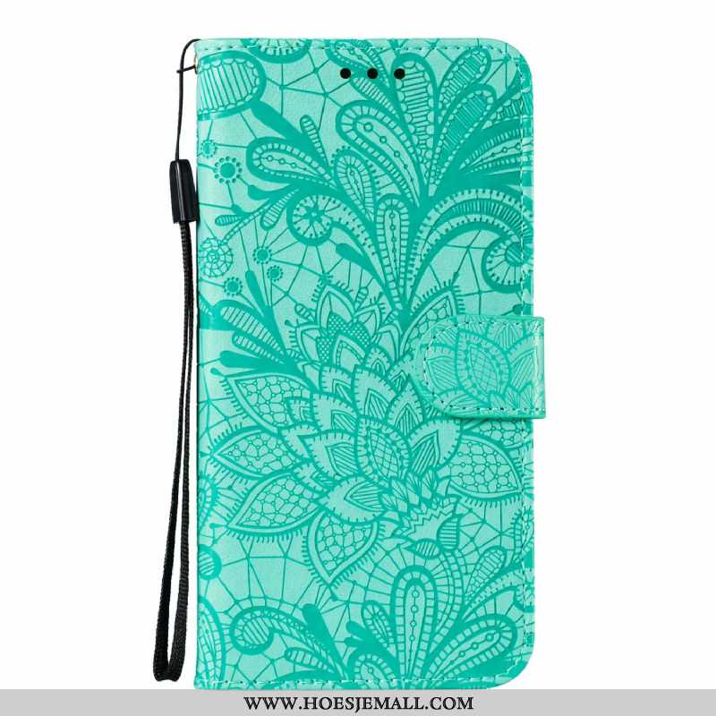 Hoesje Samsung Galaxy A21s Kant Leren All Inclusive Bloemen Ster Mobiele Telefoon Groen