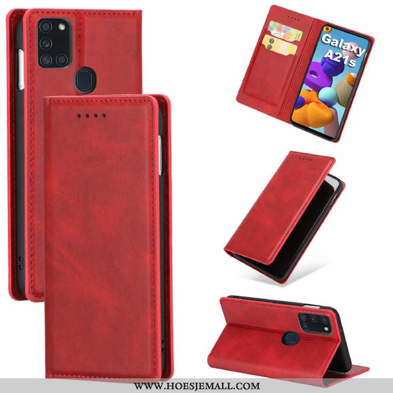 Hoes Samsung Galaxy A21s Leren Hoesje Leer Klittenband Anti-fall Patroon Mobiele Telefoon All Inclus