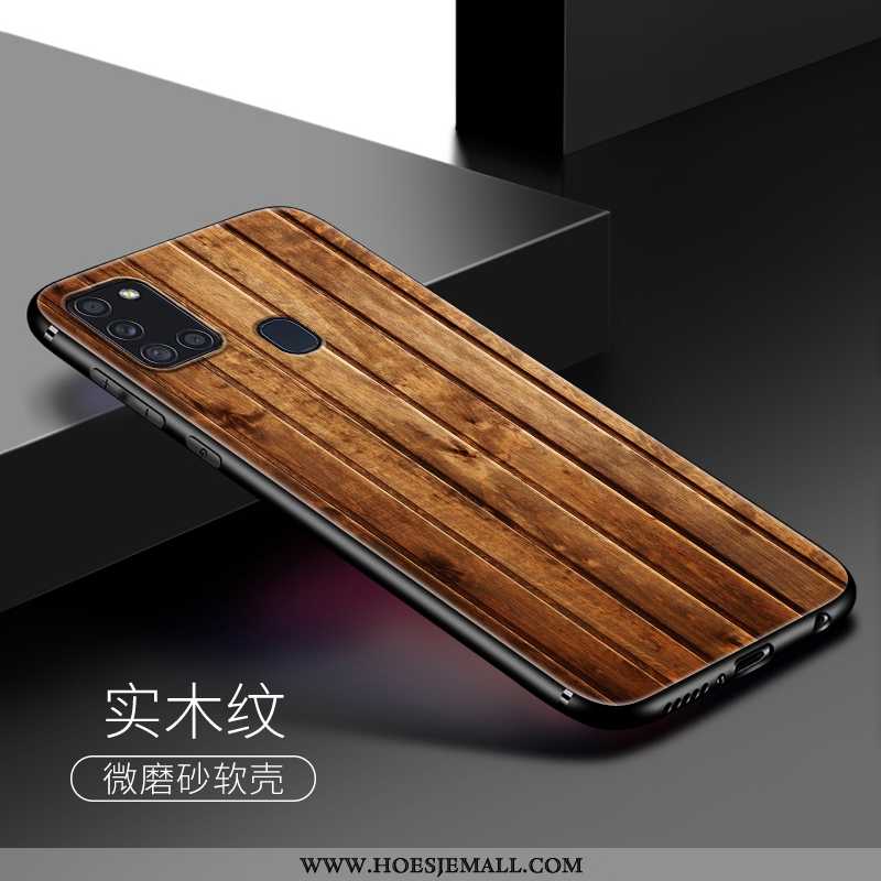 Hoes Samsung Galaxy A21s Persoonlijk Patroon Zacht Hout Hoesje Trend Mobiele Telefoon Bruin