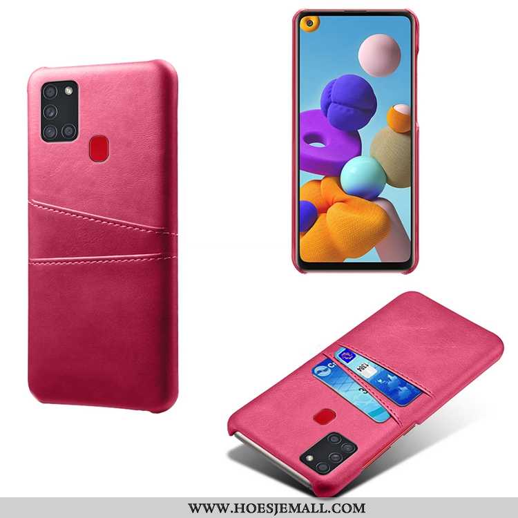 Hoes Samsung Galaxy A21s Persoonlijk Leer Hoesje Koe Mini Ster Kaart Roze