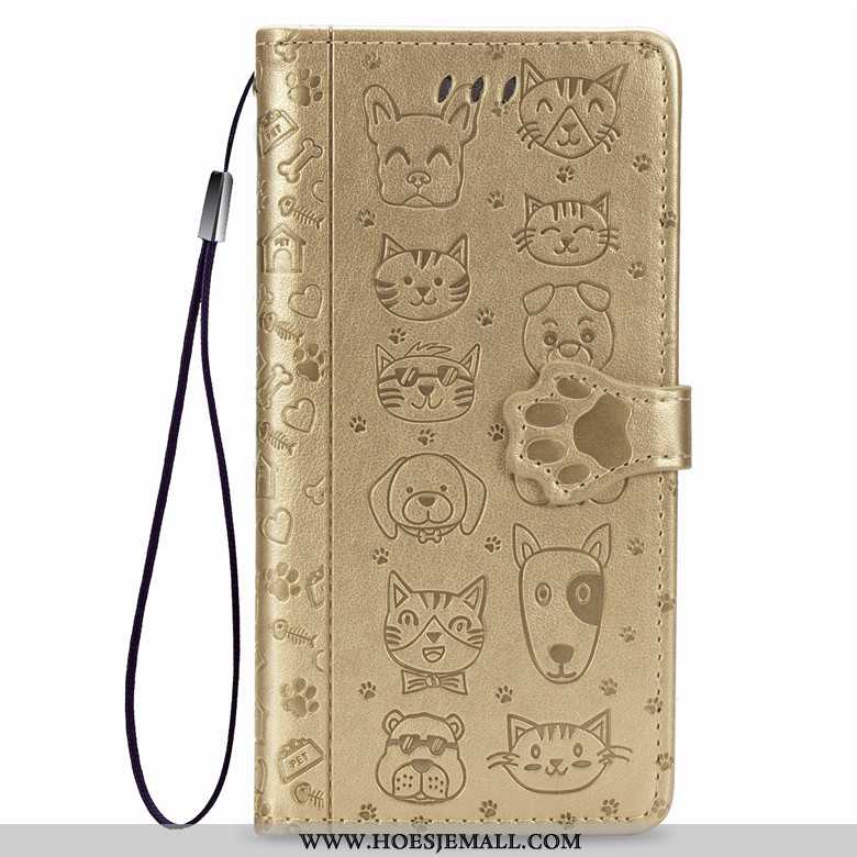 Hoesje Samsung Galaxy A21s Spotprent Bescherming Goud Folio Hond Kat Anti-fall Gouden