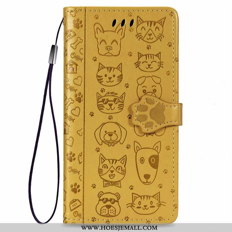 Hoesje Samsung Galaxy A21s Spotprent Bescherming Goud Folio Hond Kat Anti-fall Gouden