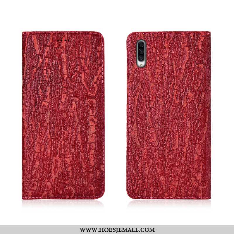 Hoesje Samsung Galaxy A30s Bescherming Leren Rood Folio Hoes Boom Anti-fall