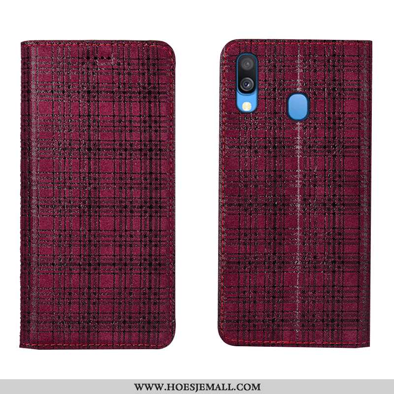 Hoes Samsung Galaxy A40 Leren Hoesje Echt Leer Wijnrood Ster Anti-fall Mobiele Telefoon Bordeaux