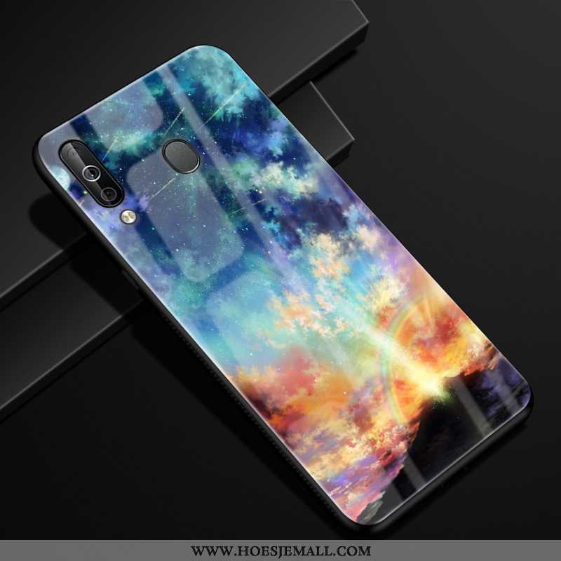 Hoes Samsung Galaxy A40s Scheppend Bescherming Anti-fall Glas Hoesje Mobiele Telefoon Donkerblauw Do