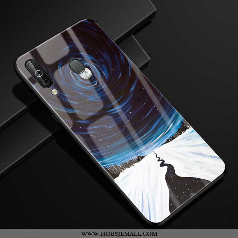 Hoes Samsung Galaxy A40s Scheppend Bescherming Anti-fall Glas Hoesje Mobiele Telefoon Donkerblauw Do